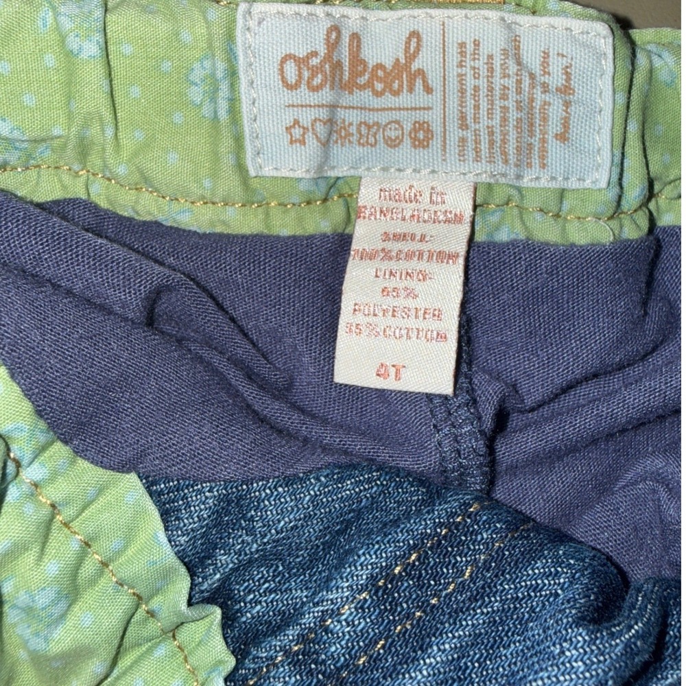 vintage OshKosh Denim Skirt 4T Blue Adjustable Waist Canvas Bows - Picture 3 of 4